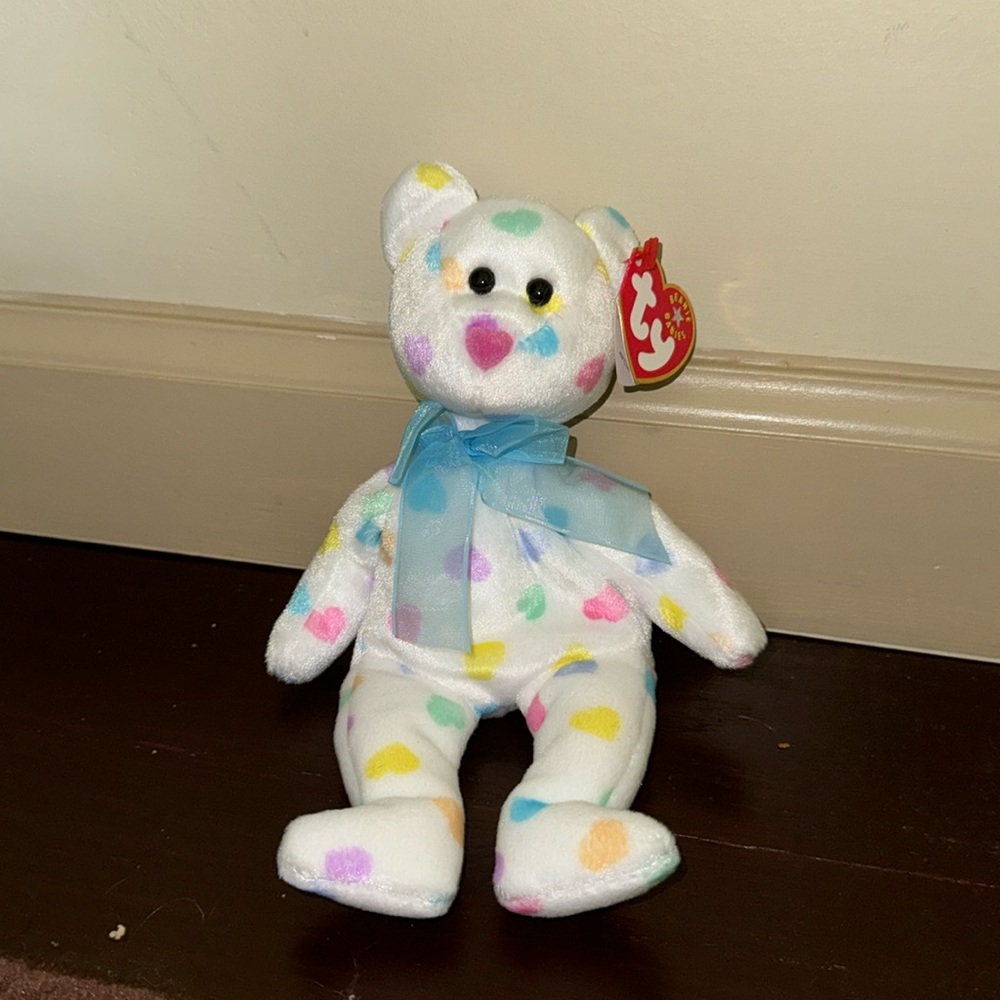 Vintage hearts teddy bear kissme Beanie Baby